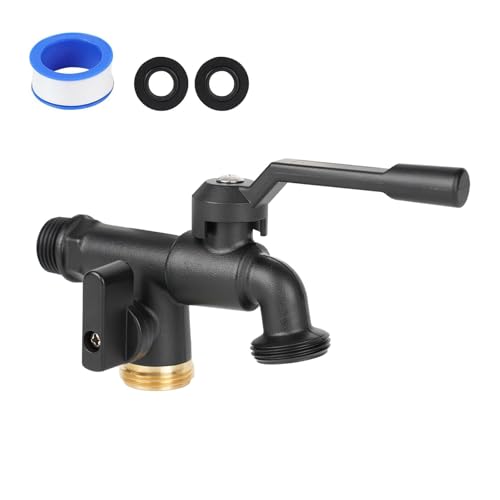 Double Outdoor Faucet,Outside Tap Garden Water Faucet,Wall Mouted 1/2 inch Inlet, with Dual 3/4 inch Outlet,One Into Two Frost-Proof Brass Outdoor Spigot,for Home Balcony Hose Connector