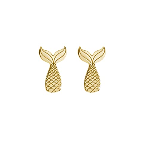 Pendientes de cola de sirena, Pendientes de oro de 9K 14K 18K, Oro amarillo, Cola de sirena...