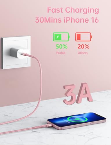 PRAKIE iPhone 16 USB C Cable Fast Charging [2 Pack, 6FT], USB A to USB C Charger Cord, Upgraded Extra Durable Braided USBC Cable Compatible with iPhone 17 16 15 Pro Max, LG and More-Pink by PRAKIE - Image 4