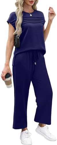 WIHOLL Business Casual Outfits for Women Summer Cruise Resort Wear 2026 2 Piece Comfy Travel Set Womens Clothing Cozy Lounge Sets Conjuntos De 2 Piezas Para Mujer Navy Blue M - 3