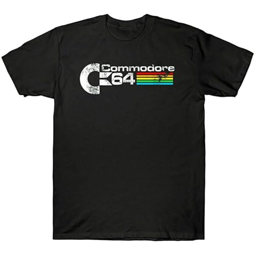 Machine wash cold sonvsee Rare Commodore 64 Computer Vintage T Shirt (C64) Retro 80S T-Shirt Men\'s Black XXL