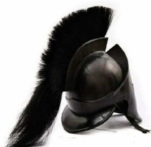 Medieval 300 Movie King Leonidas Spartan Helmet Authentic Shandaar Finish Iron Black Battleworn Replica with Plume Perfect for Cosplay Historical Reenactments and Display, Large