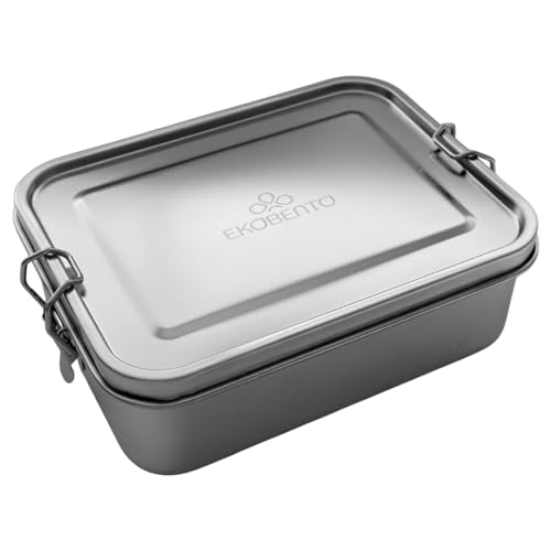 EKOBENTO Lunch Box Inox 1200 ml avec Séparateur – Boîte Repas Hermétique – 100% Acier Inoxydable – Couvercle Inox Étanche – Ecologique – Zéro...