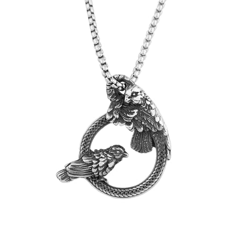 Collier Vikings homme et femme avec pendentif corbeau Odin Huginn Muninn bijoux nordiques