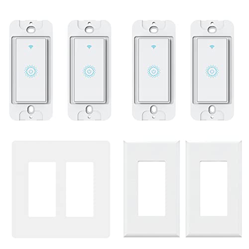 Smart Switch4 Pack, Double Smart Light Switch, Milfra in-Wall WiFi Smart Switch Compatible with Alexa and Google Home, No Hub Required, Neutral Wire Needed,2.4Ghz WiFi only. 4 Pack
