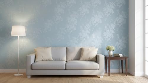 Image of Oceanic Blue Rose Flower Wallpaper Roll 45x300cm | Self-Adhesive Textured Floral Wall Sticker | Decorative Paper for Bedroom, Hallway & Living Room Walls