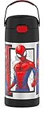 THERMOS FUNTAINER 12 Ounce Stainless Steel Vacuum Insulated Kids Straw Bottle, Spider-Man