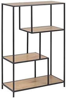 Amazon Brand - Movian Martin Geometric Bookcase/Shelving unit with 3-Shelves, 35 x 77 x 114 cm, Oak Effect/Black Metal Frame