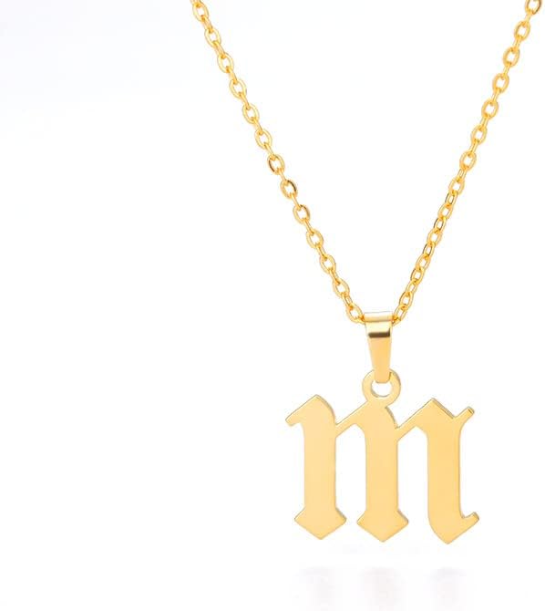 SPRING YOW - Collar de letras inglesas antiguas en minúscula con dije de letra A-Z collar vintage para hombre joyería para mujer color dorado talla