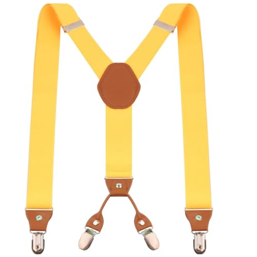 WUFANGBU Tirantes Suspender Bandolera De Cuero para Hombre Correa para Pantalones Colgantes Paquete De 4 Correas De Lazo Correa De Boda Europea Y Americana Ajustable Amarillo