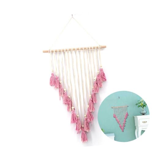 Tapiz bohemio de macramé en algodón natural con elegante trenzado geométrico beige