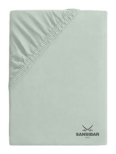 Sansibar Jersey Bettlaken, Premium Qualität mit hochwertigem Sansibar Logo-Druck, Fähnchen am Steg (Grün, 180/200 cm x 200 cm)