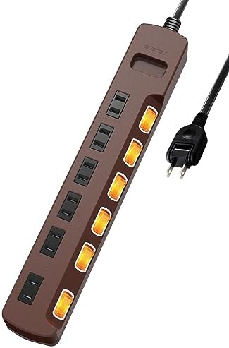 Elecom T-K6A-2630BR Power Strip Outlet Lightning Guard Individual Switch with Dust Shutter 6 Outlet 3m Brown