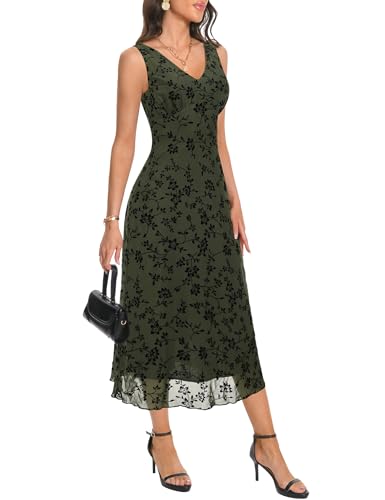 Women's Sexy V Neck Sleeveless Mesh Maxi Dresses Summer Casual Elegant Long Floral Dress Wedding Guest Cocktail Party3