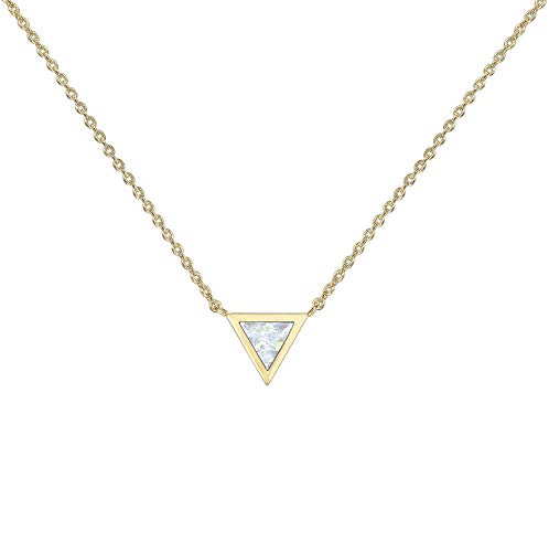 PAVOI 14K Yellow Gold Plated Triangle Created White Opal Necklace | Opal Necklaces for Women