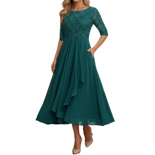 Women's Summer Chiffon Lace Flowy Half Sleeve Maxi Dress Elegant
