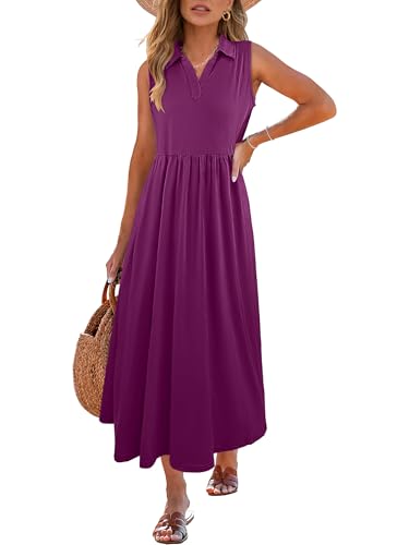 Image of ANRABESS Womens Casual Dress Summer Sleeveless V Neck Sundress Aline Flowy Beach Maxi Dresses Travel 2026 Vacation Outfits