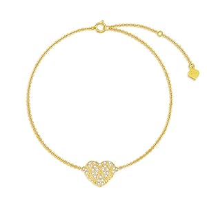 SISGEM 10k Gold Heart Anklets for Women, Real 10kt Gold Created Moissanite love Ankle Bracelet Jewelry for Her, 9.4-11.0 Inch