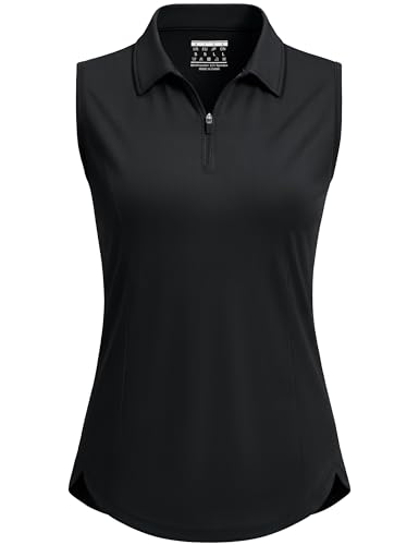 Image of MAGCOMSEN Womens Golf Shirts Sleeveless 1 /4 Zip Collared Polo Shirt UPF 50+ Quick Dry Workout Tank Tops Tennis