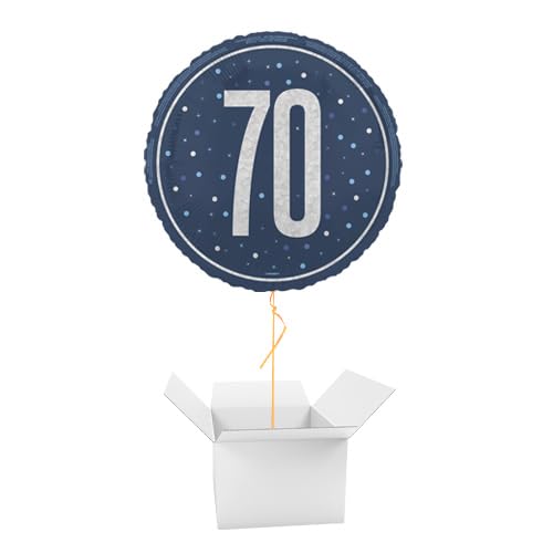 Navy Blue Glitz Age 70 Holographic Round Foil Helium Balloon - Inflated Balloon in a Box