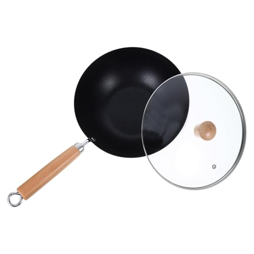 Wok de hierro con tapa y mango de madera antideslizante miniatura 1