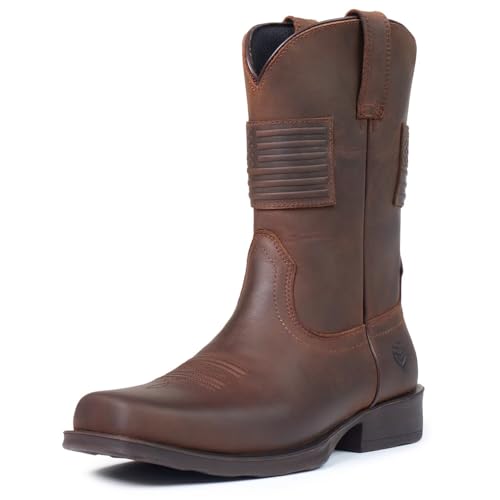 SUREWAY Cowboy Boots For Men Western Boot-Soft Toe,Square Toe Men's Work Boots,Thicker Leather,Oil/Slip Resistant,Extremely Comfortable Durable Proved,Rubber Sole,Work Boots/Shoes With Embroidered