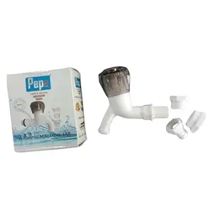 PEPE TAPS & VALVES|Engineering PVC Washing Machine Tap|White Body with Crystal Black Head| (White, Standard Size), Painted