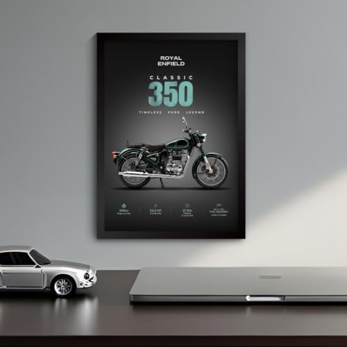 Image of RE Classic 350 Poster | Framed RE Classic 350 A4 Sized (31 x 23 cm) | Mr Clean Bike Poster for Wall, Gift for Boys, Bike Frames | Bikes Posters for Wall, Bedroom, Hostel, Study Room (F 196)