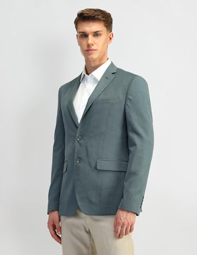 Image of Arrow Mens Green Textured Polyester Notch Collar Long Sleeve Formal Slim Blazer (ARAIBZ5017 Green 42)
