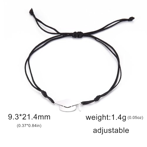 Image of Graduation Bracelets for Her Him,Class of 2026,Personalized Graduation Gifts for College High Scool 8th Grade 5th Grade Master Degree (black rope+silver Charm)