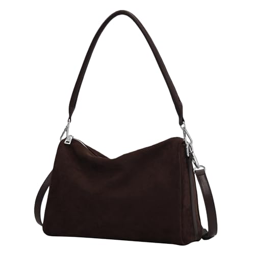 Image of Suede Tote Bags for Women, Suede Purse Handbag Vintage Slouchy Hobo Shoulder Crossbody Bag