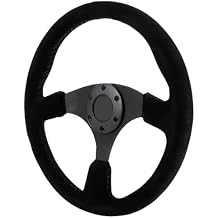 14in Steering Wheel for Style 6 Bolt Black Suede Racing Steering Wheel Black Stitching with Horn Button