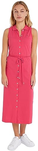 Tommy Hilfiger Damen Polokleid Slim Fit, Rosa (Bright Cerise Pink), L