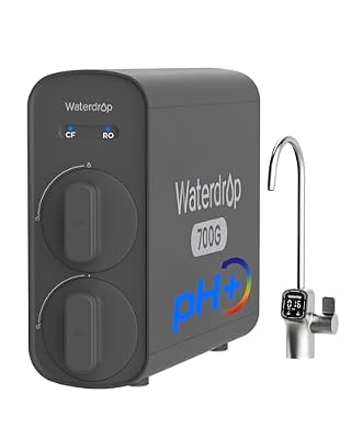 Waterdrop G5P700A Alkaline Mineral pH+ Reverse Osmosis Water Filter, NSF/ANSI 372 Certified, 700G Reverse Osmosis System, 8 Stage RO Water Filtration System, 2:1 Pure to Drain, Smart LED Faucet