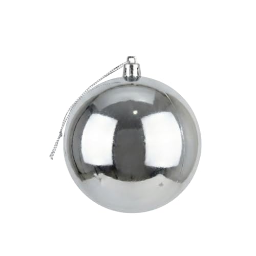 Image of 20cm Large Silver Bauble PVC Shatterproof Glossy Finish Christmas Balls Ornament - Festive Xmas Tree Hanging Decorations, Round Ornament for Holiday Home Decor
