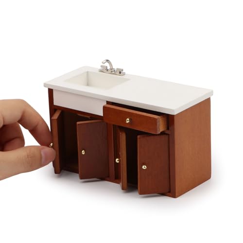Muebles de casa de muñecas lavabo en miniatura accesorio madera 1/12