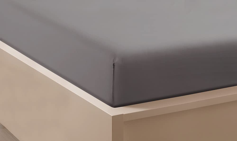 Ghazlan Extra Deep Pocket Fitted Sheet - Poly-Cotton Fitted Bed Sheet with Elastic Around Bedding Sheet - 16''(40Cm) Bottom Sheet - Fits mattresses Upto 16'' deep Pocket (Grey, Double)