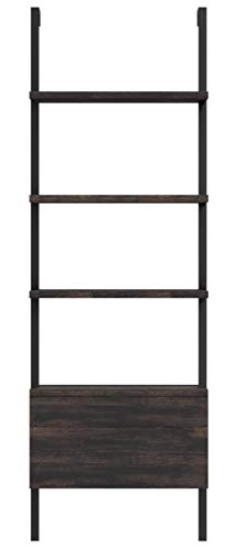 Nathan James Theo Industrial Bookshelf with Wood Drawers and Matte Steel Frame, 3-Shelf, Nutmeg/Black