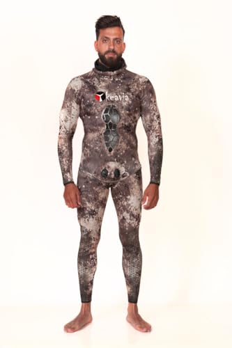 Okeavia Spearfishing Wetsuit – 2-Piece Yamamoto Neoprene Suit for Freediving & Spearfishing, Camouflage Design, Open Cell Interior, Warm, Flexible, Durable, for Cold & Temperate Water