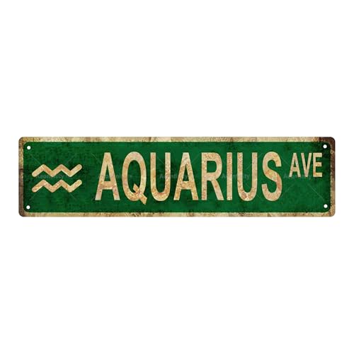 AQUARIUS Zodiac Star Vintage Metal Tin Street Sign Bar Cafe Garage Cave Home Room Wall Bathroom Farmhouse Garden Porch Patio Decor, 16 x 4 Inch