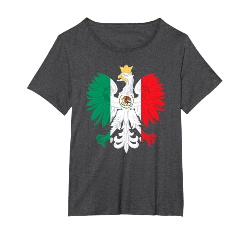 Mexican Polish Flag Eagle Mexico Poland Polska Heritage T-Shirt, Women's Plus, Dark Heather Grey, 4X