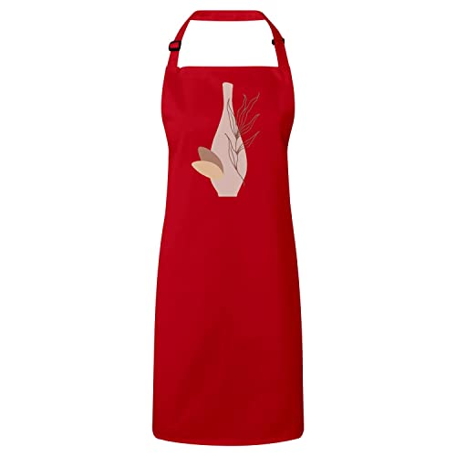 Tablier cuisine rouge anti taches motif tropical line art pour protéger vos vêtements avec style