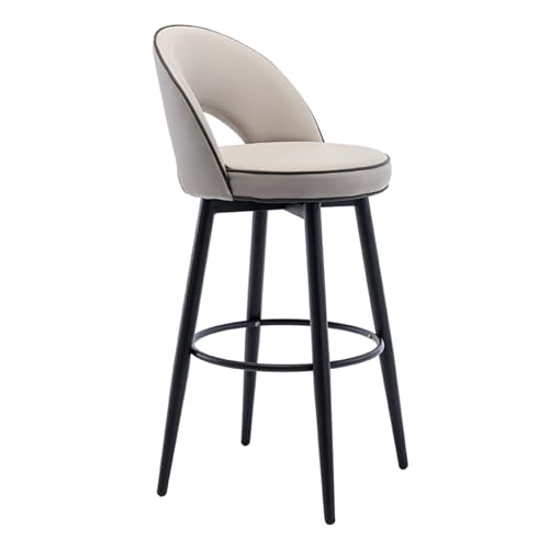 Moderno taburete giratorio de cuero con patas de acero y reposapiés, sillas de cocina tapizadas para mostrador, restaurante, salón, pub, rotación de 360° (caqui, 62 cm)