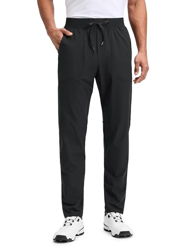 CRZ YOGA All Day Comfy Pull-On Golf Pants for Men 31" - Quick Dry Lightweight Work Casual Pants with Pockets Black Medium