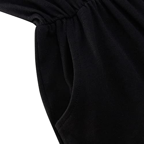 Kimoda Girls Rompers Size 10-12 Black Ruffle Sleeve Jumpsuits With Side Pockets One Piece Summer Outfits For Girl #TOP6