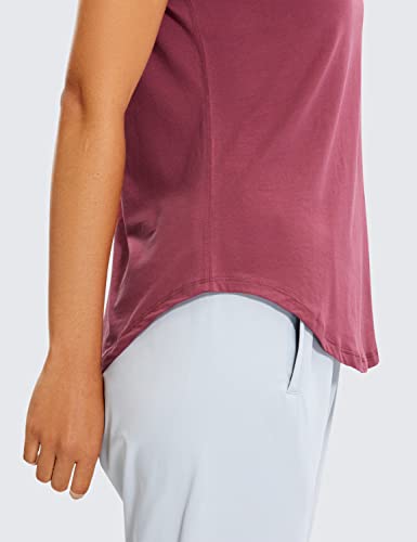 Crz Yoga Women's Pima Cotton Short Sleeve Workout Shirt Yoga T-Shirt Athletic Tee Top Misty Merlot X-Large #TOP3