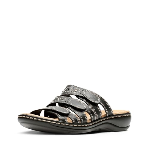 Clarks Women's Leisa Cacti Slide Sandal, Black Leather, 9