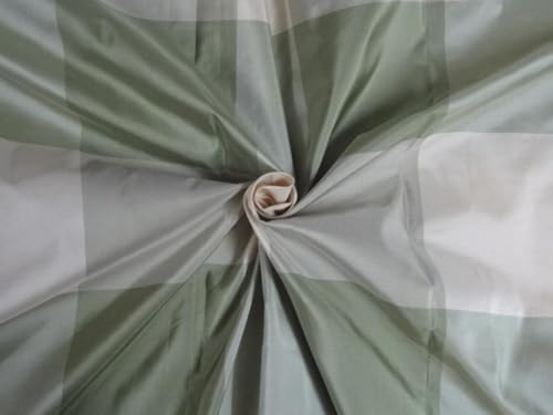 Taffetas de soie vert et ivoire tissu plaids 54 pour votre décoration d'intérieur