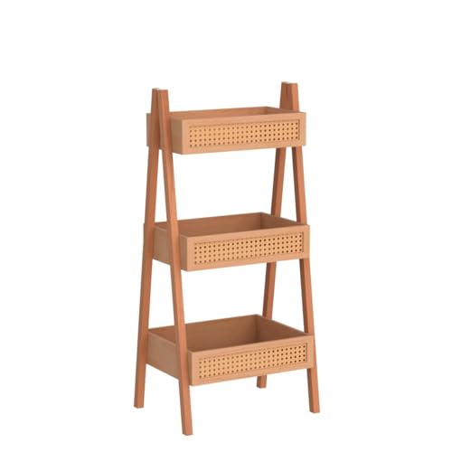 ZYBT Ladder Bookshelf, 3-Tier Rattan Bookshelf, Free Standing Bookcase, Blanket Ladder, Wood Organizer Storage Shelves for Living Room Bedroom Kitchen Bathroom Balcony and Home Office - Thumbnail 4