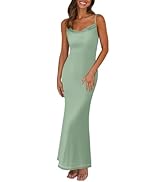PRETTYGARDEN Women's 2024 Summer Maxi Dress Spaghetti Strap Mesh Slip Bodycon Dress Cowl Neck Coc...
